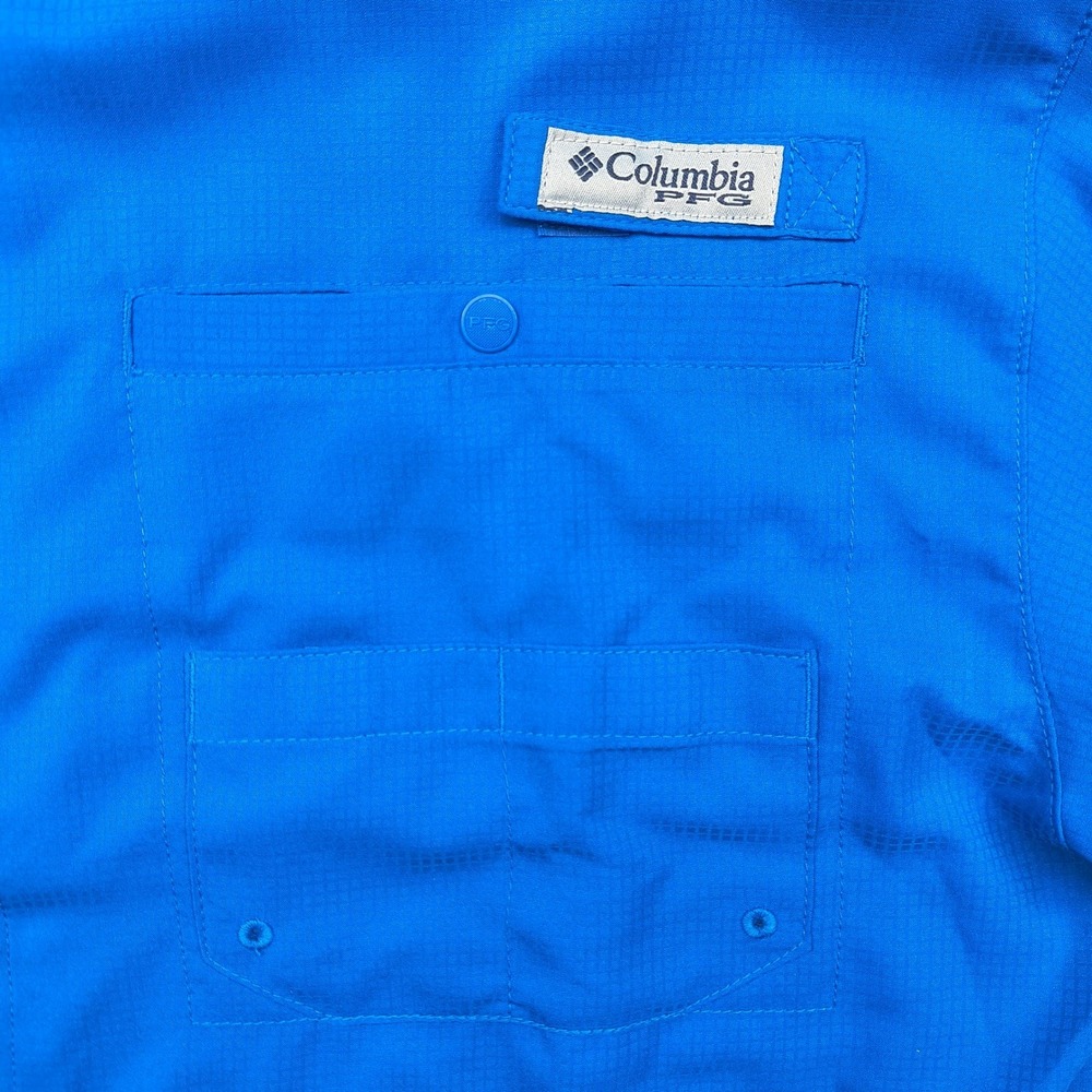 Columbia PFG Mens Large Blue Long Sleeve Fishing Shirt Omni-Shade Vented Ripstop - Picture 8 of 13